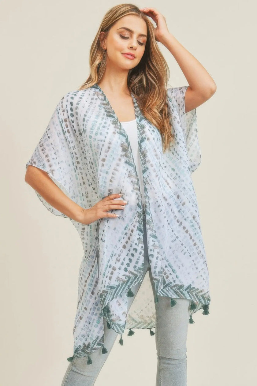 Multi Dash Pattern Tassel Kimono  Style Ratio