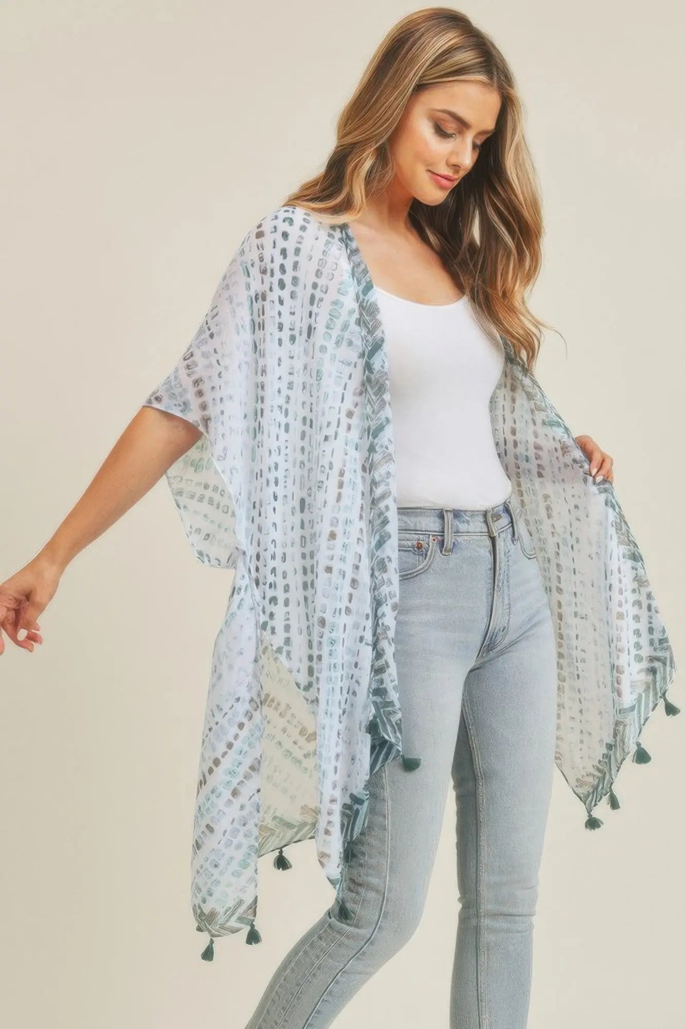 Multi Dash Pattern Tassel Kimono  Style Ratio