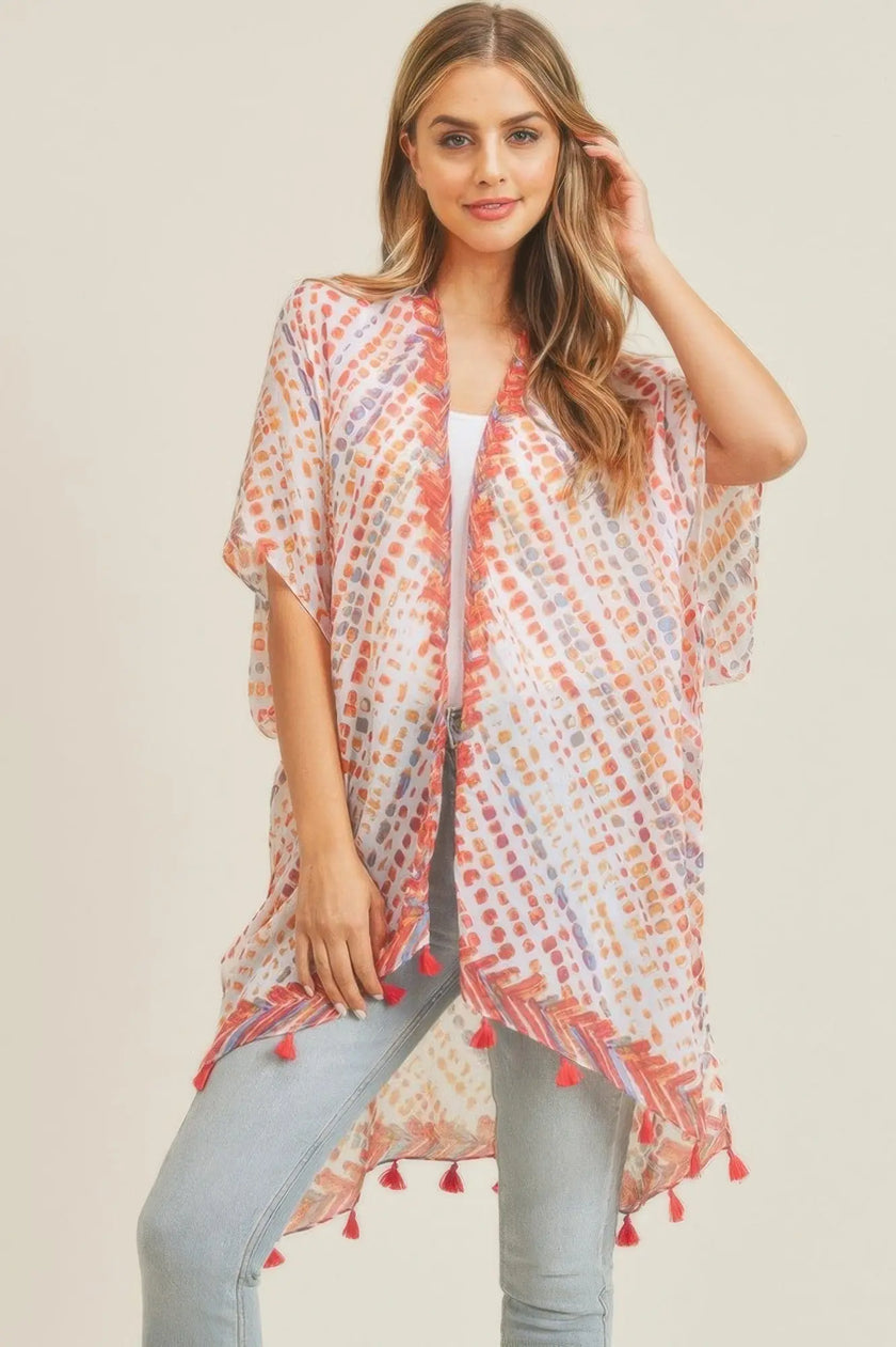 Multi Dash Pattern Tassel Kimono  Style Ratio