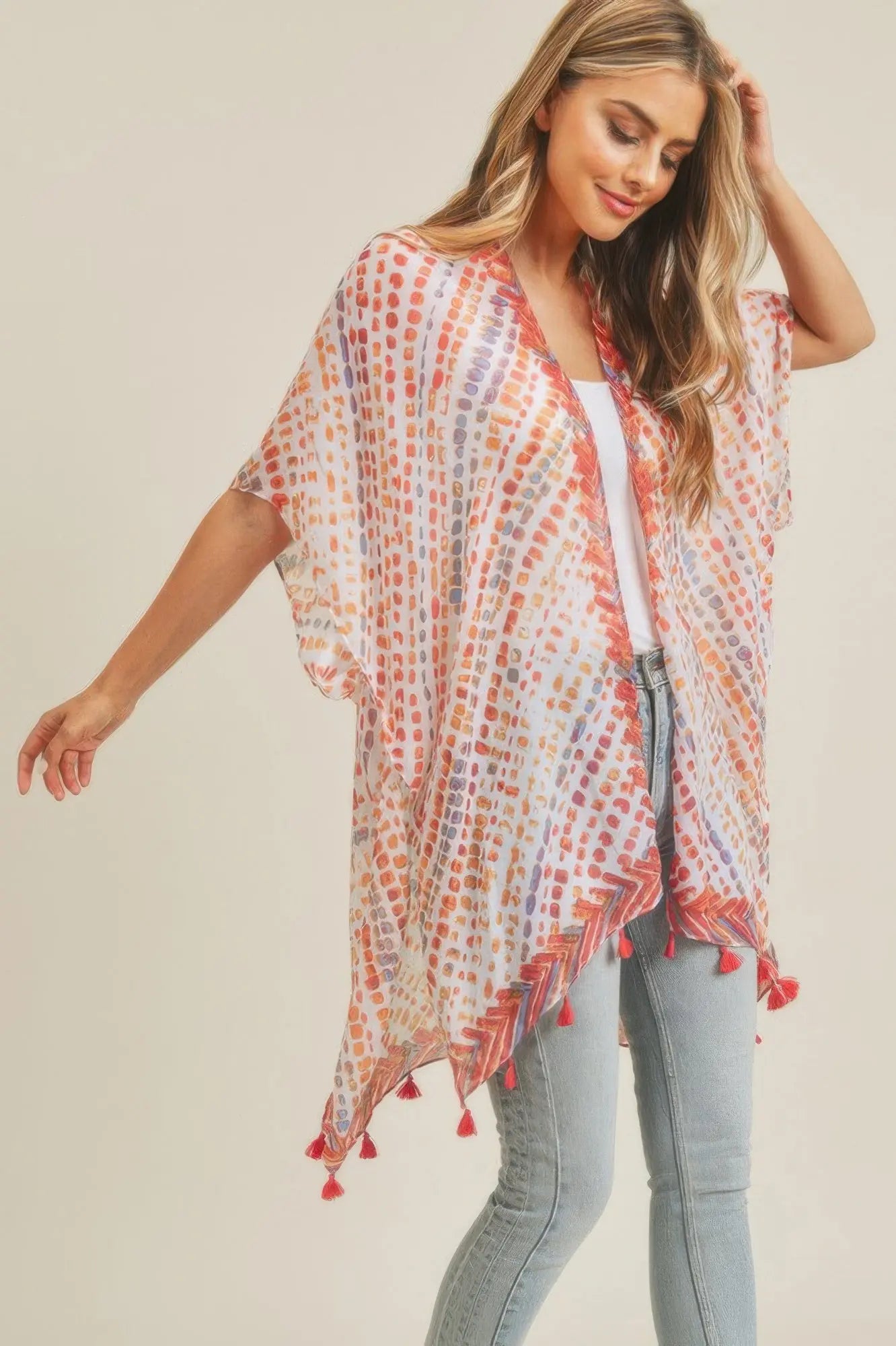 Multi Dash Pattern Tassel Kimono  Style Ratio