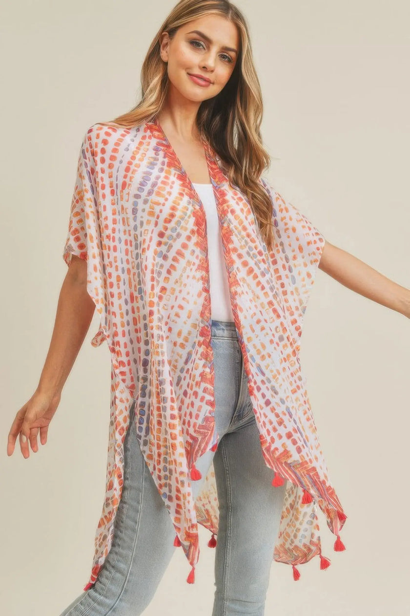 Multi Dash Pattern Tassel Kimono  Style Ratio
