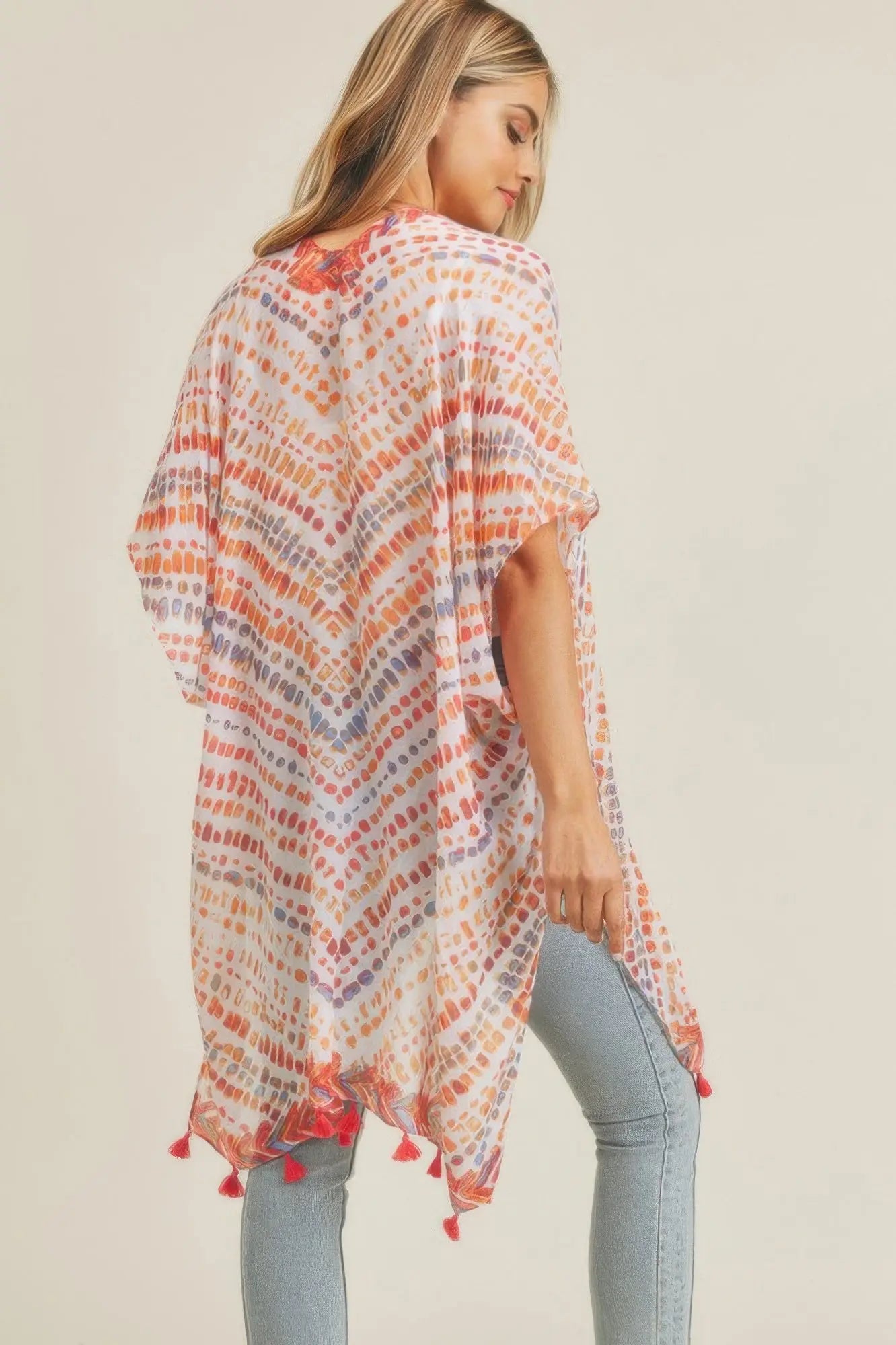 Multi Dash Pattern Tassel Kimono  Style Ratio