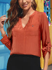 Notched Neck Long Sleeve Top  Style Ratio