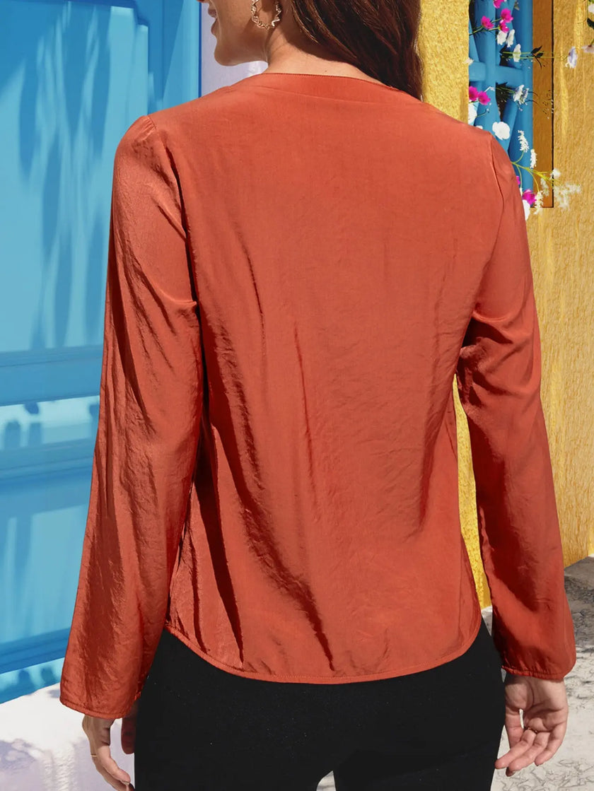 Notched Neck Long Sleeve Top  Style Ratio