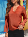 Notched Neck Long Sleeve Top  Style Ratio