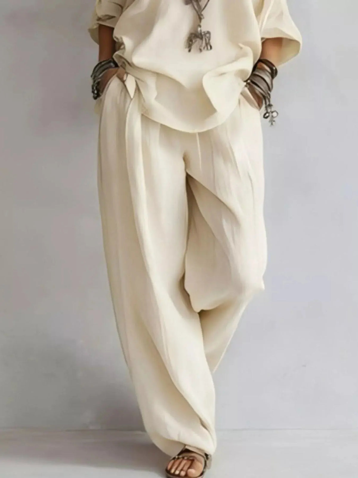 Off-Shoulder Loose Fit Top and Pants Two-Piece Set  Style Ratio
