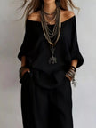 Off-Shoulder Loose Fit Top and Pants Two-Piece Set  Style Ratio