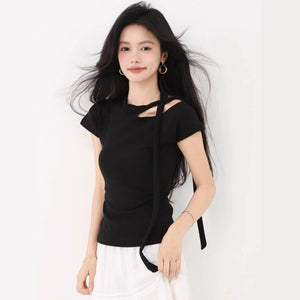 Off-Shoulder Short Sleeve Slim-Fit Unique Top  Style Ratio