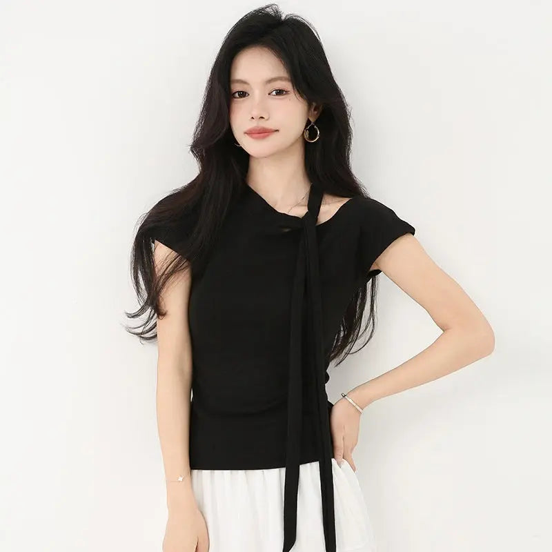 Off-Shoulder Short Sleeve Slim-Fit Unique Top  Style Ratio
