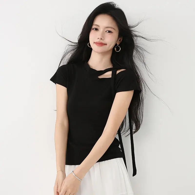 Off-Shoulder Short Sleeve Slim-Fit Unique Top  Style Ratio