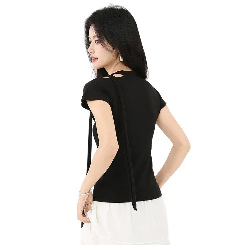 Off-Shoulder Short Sleeve Slim-Fit Unique Top  Style Ratio
