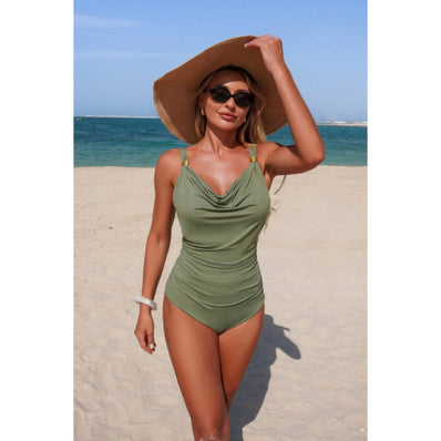 One Piece V Neck Ruched Tummy Control Swimsuit  Style Ratio