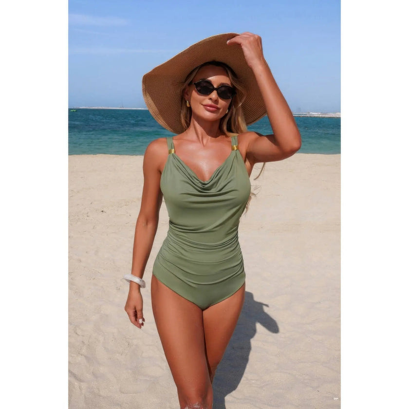 One Piece V Neck Ruched Tummy Control Swimsuit  Style Ratio