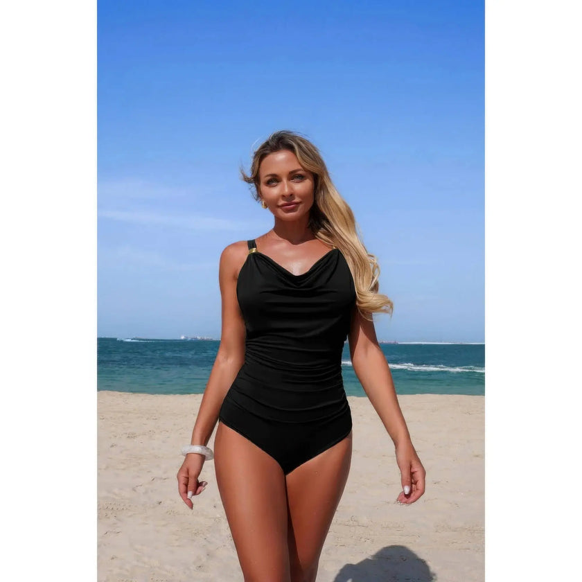One Piece V Neck Ruched Tummy Control Swimsuit  Style Ratio