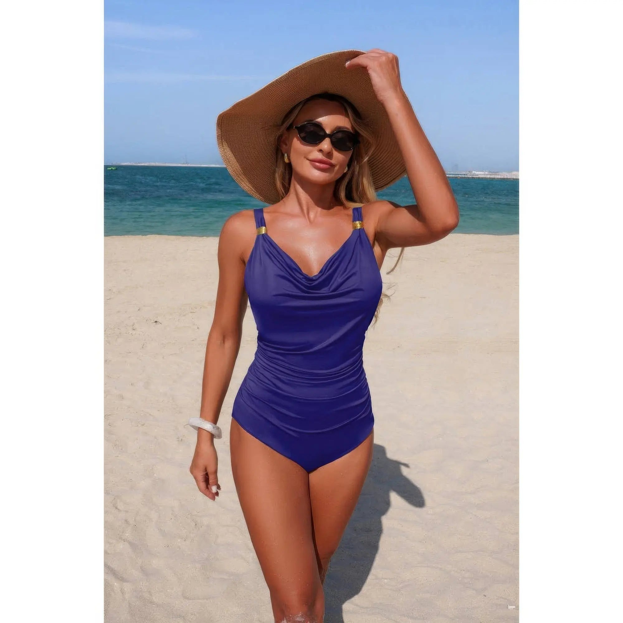 One Piece V Neck Ruched Tummy Control Swimsuit  Style Ratio