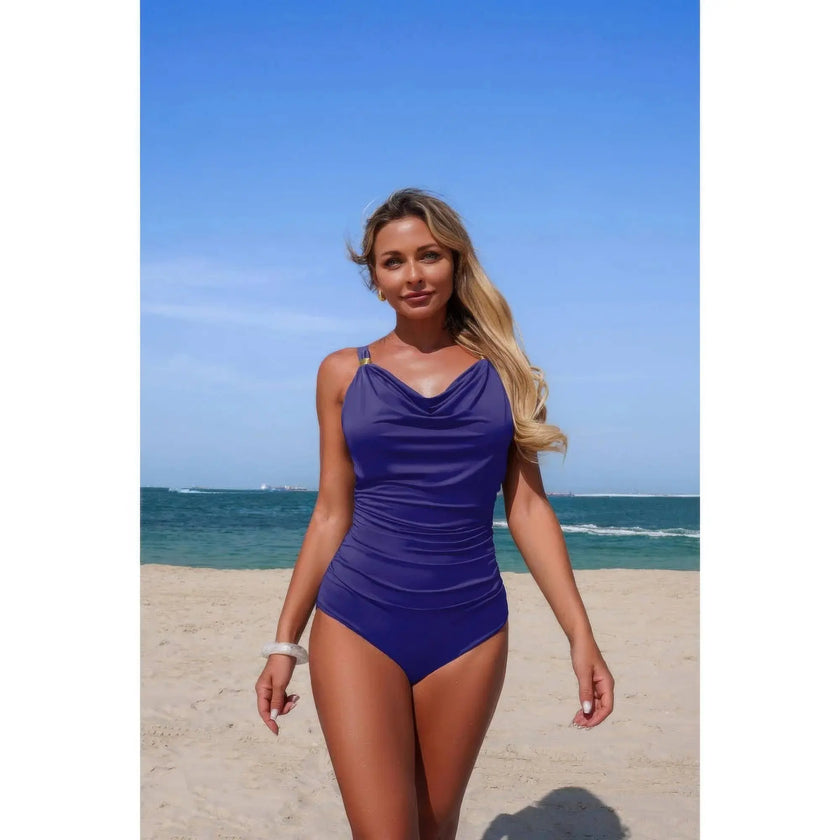 One Piece V Neck Ruched Tummy Control Swimsuit  Style Ratio