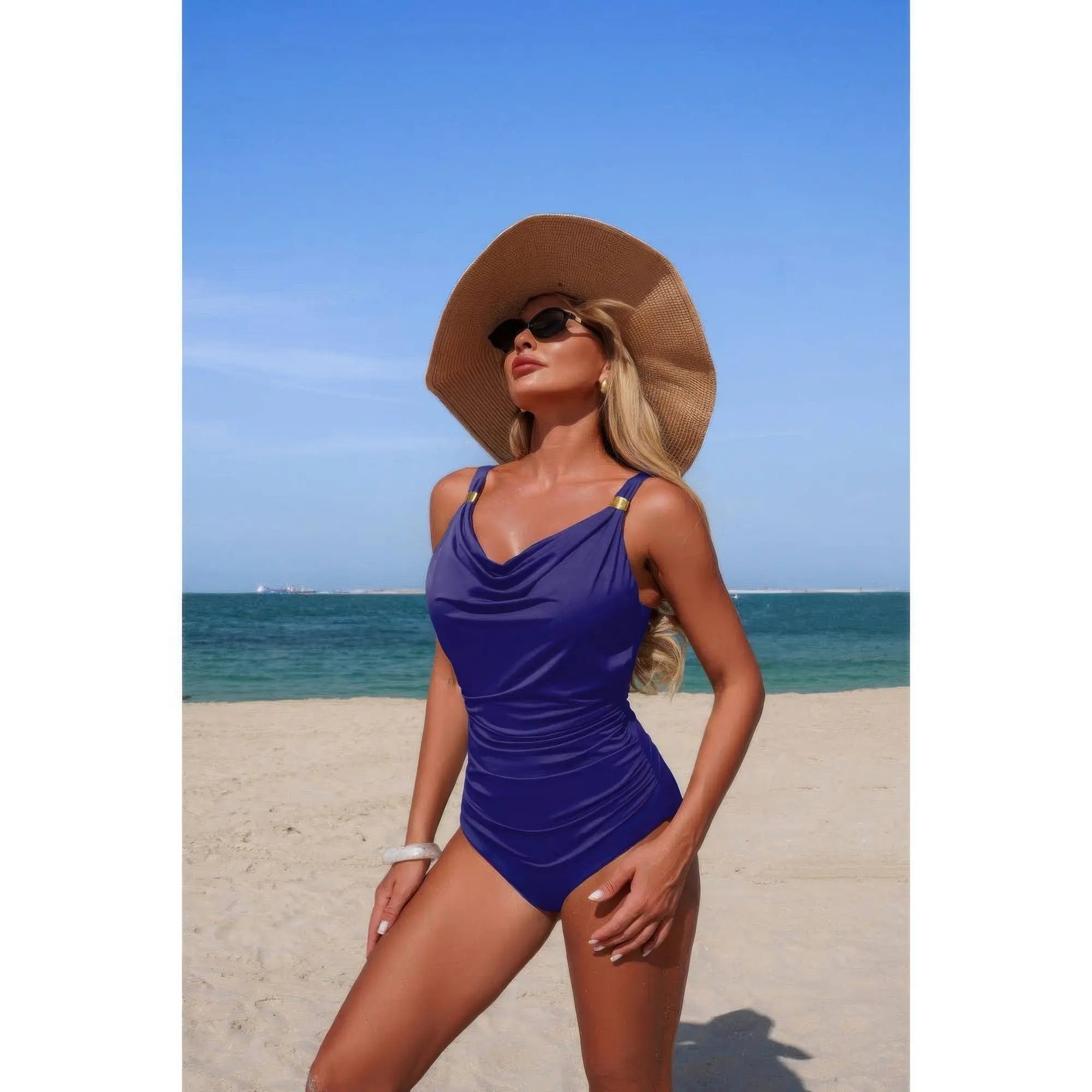 One Piece V Neck Ruched Tummy Control Swimsuit  Style Ratio