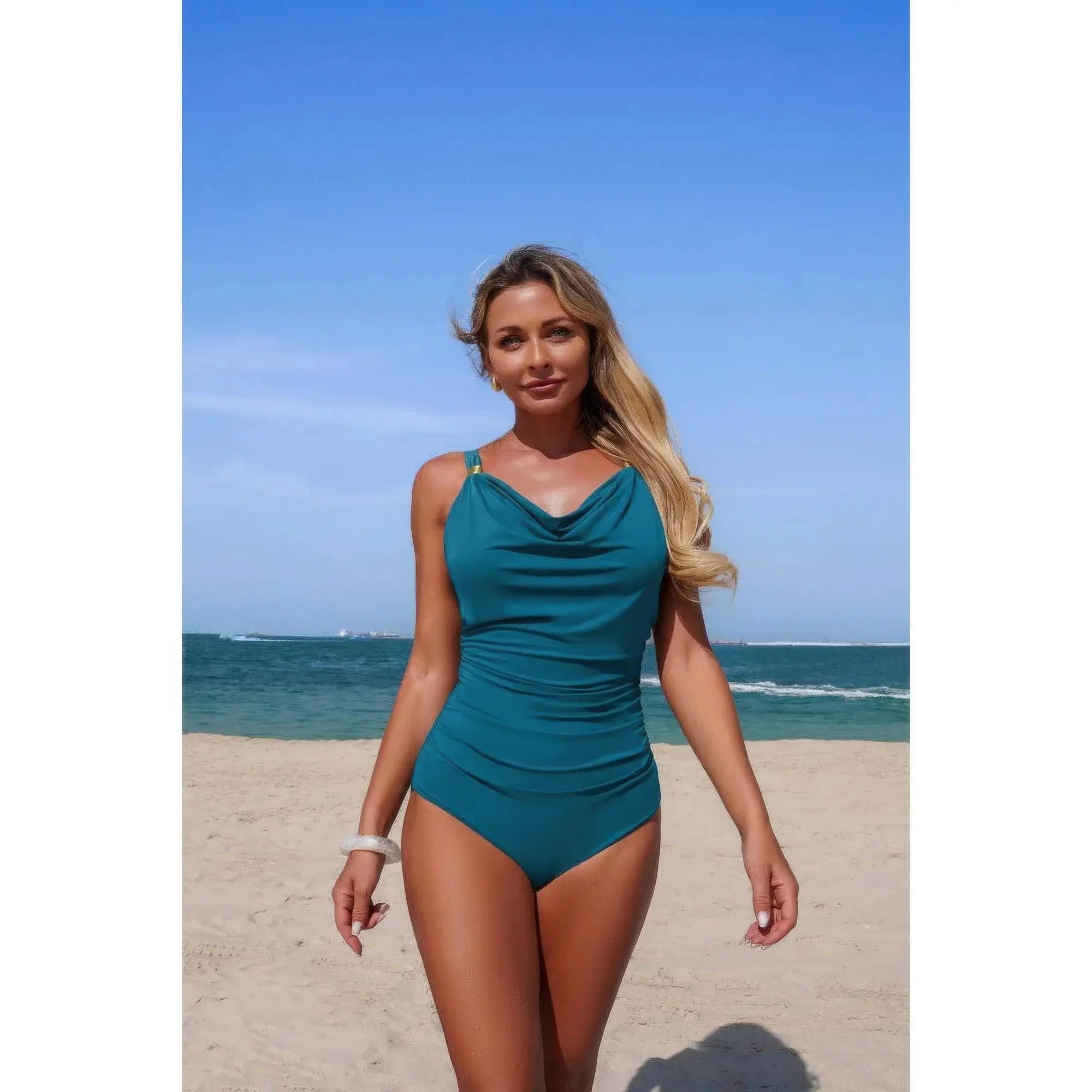 One Piece V Neck Ruched Tummy Control Swimsuit  Style Ratio