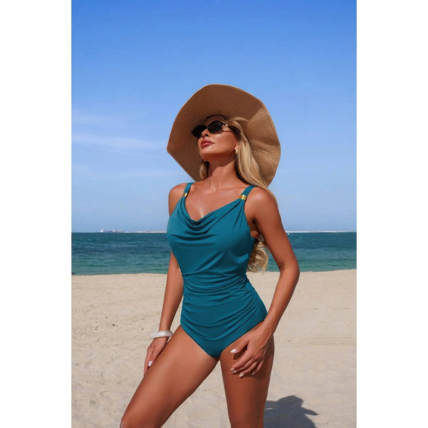 One Piece V Neck Ruched Tummy Control Swimsuit  Style Ratio