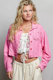 POL Eyelet Textured Cotton Cropped Button-Front Jacket  Style Ratio