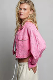 POL Eyelet Textured Cotton Cropped Button-Front Jacket  Style Ratio
