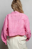 POL Eyelet Textured Cotton Cropped Button-Front Jacket  Style Ratio