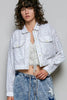POL Eyelet Textured Cotton Cropped Button Front Jacket  Style Ratio