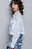 POL Eyelet Textured Cotton Cropped Button Front Jacket  Style Ratio