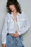 POL Eyelet Textured Cotton Cropped Button Front Jacket  Style Ratio