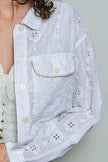 POL Eyelet Textured Cotton Cropped Button Front Jacket  Style Ratio