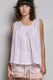 POL POL Round Neck Sleeveless Striped Pleated Cotton Top  Style Ratio
