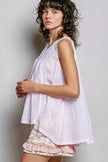 POL POL Round Neck Sleeveless Striped Pleated Cotton Top  Style Ratio