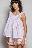 POL POL Round Neck Sleeveless Striped Pleated Cotton Top  Style Ratio