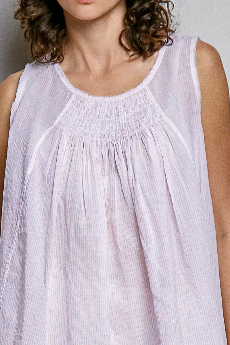 POL POL Round Neck Sleeveless Striped Pleated Cotton Top  Style Ratio