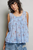 POL Round Neck Sleeveless Floral Pleated Cotton Top  Style Ratio