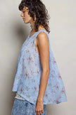 POL Round Neck Sleeveless Floral Pleated Cotton Top  Style Ratio