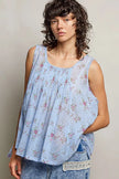 POL Round Neck Sleeveless Floral Pleated Cotton Top  Style Ratio