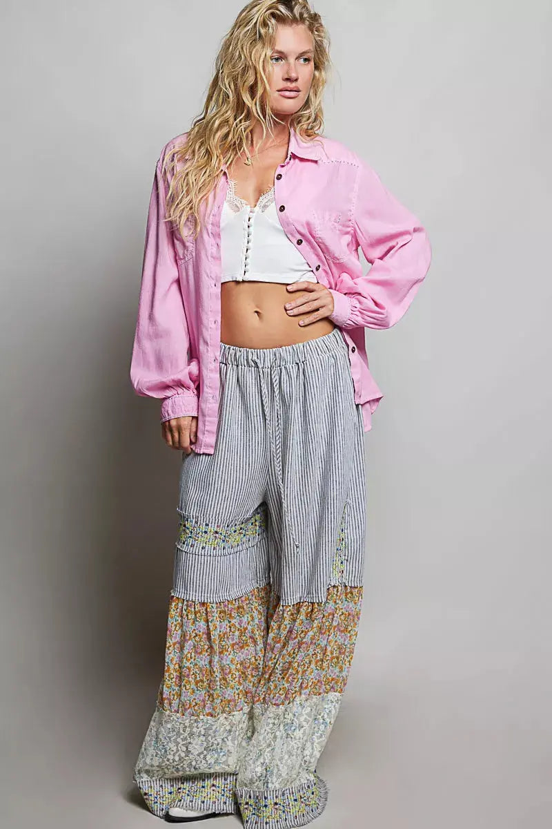 POL Washed Textured Cotton Western Button Front Shirt  Style Ratio