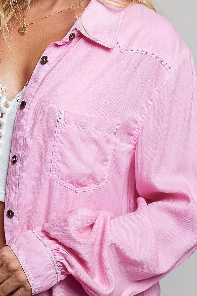 POL Washed Textured Cotton Western Button Front Shirt  Style Ratio