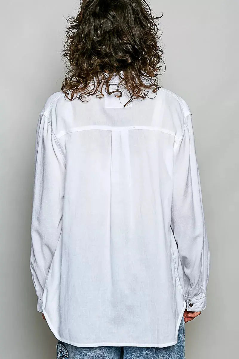 POL Washed Textured Cotton Western Button Front Shirt  Style Ratio