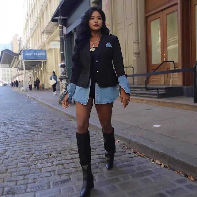 Patchwork Denim with Blazer Attached  Style Ratio
