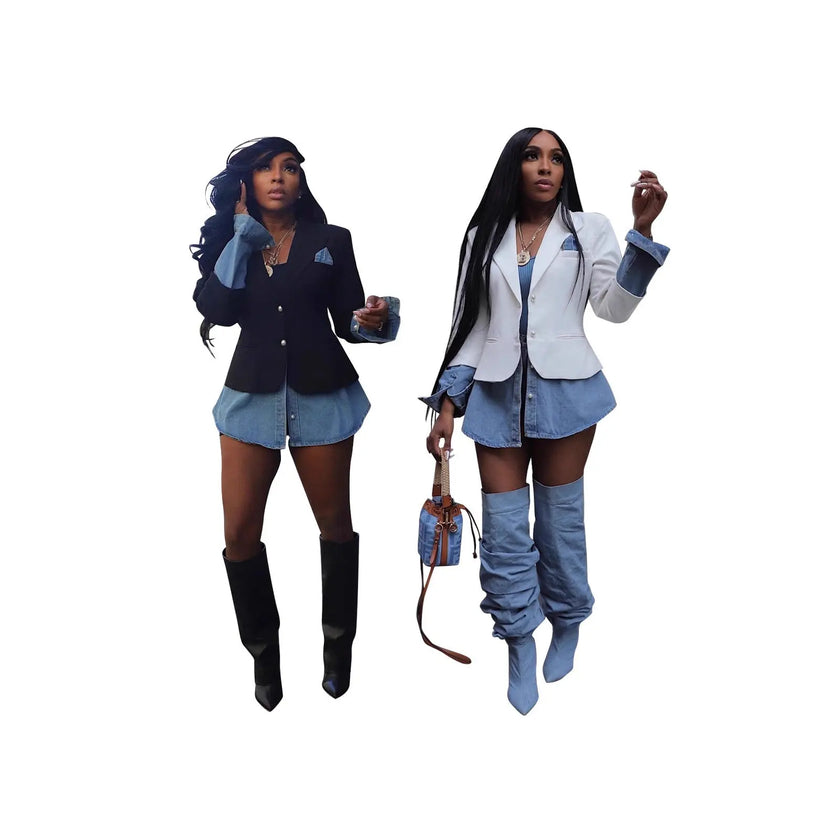 Patchwork Denim with Blazer Attached  Style Ratio