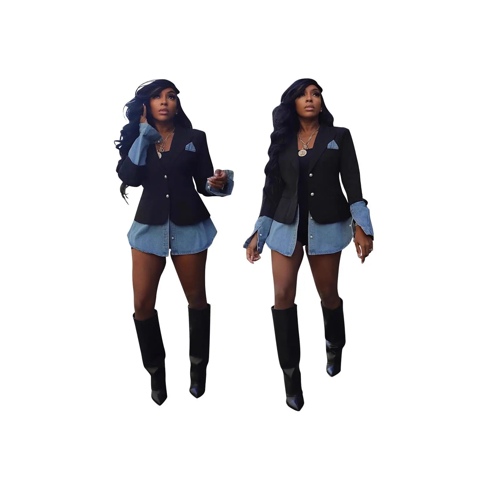 Patchwork Denim with Blazer Attached  Style Ratio