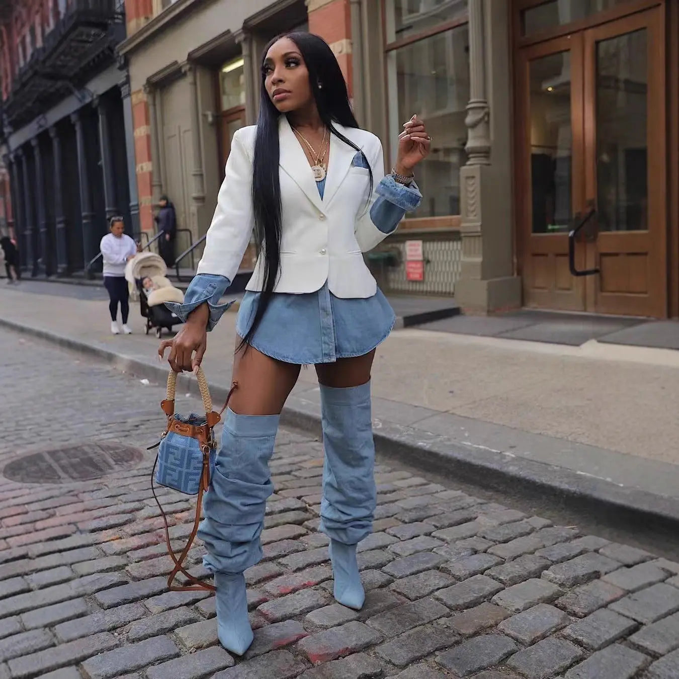 Patchwork Denim with Blazer Attached  Style Ratio