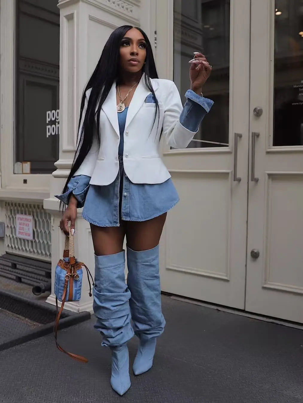 Patchwork Denim with Blazer Attached  Style Ratio