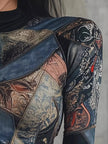 Patchwork Printed Mock Neck Long Sleeve T-Shirt  Style Ratio