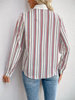 Perfee Contrast Striped Collared Neck Long Sleeve Shirt  Style Ratio