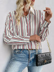 Perfee Contrast Striped Collared Neck Long Sleeve Shirt  Style Ratio