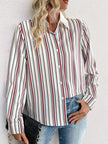 Perfee Contrast Striped Collared Neck Long Sleeve Shirt  Style Ratio