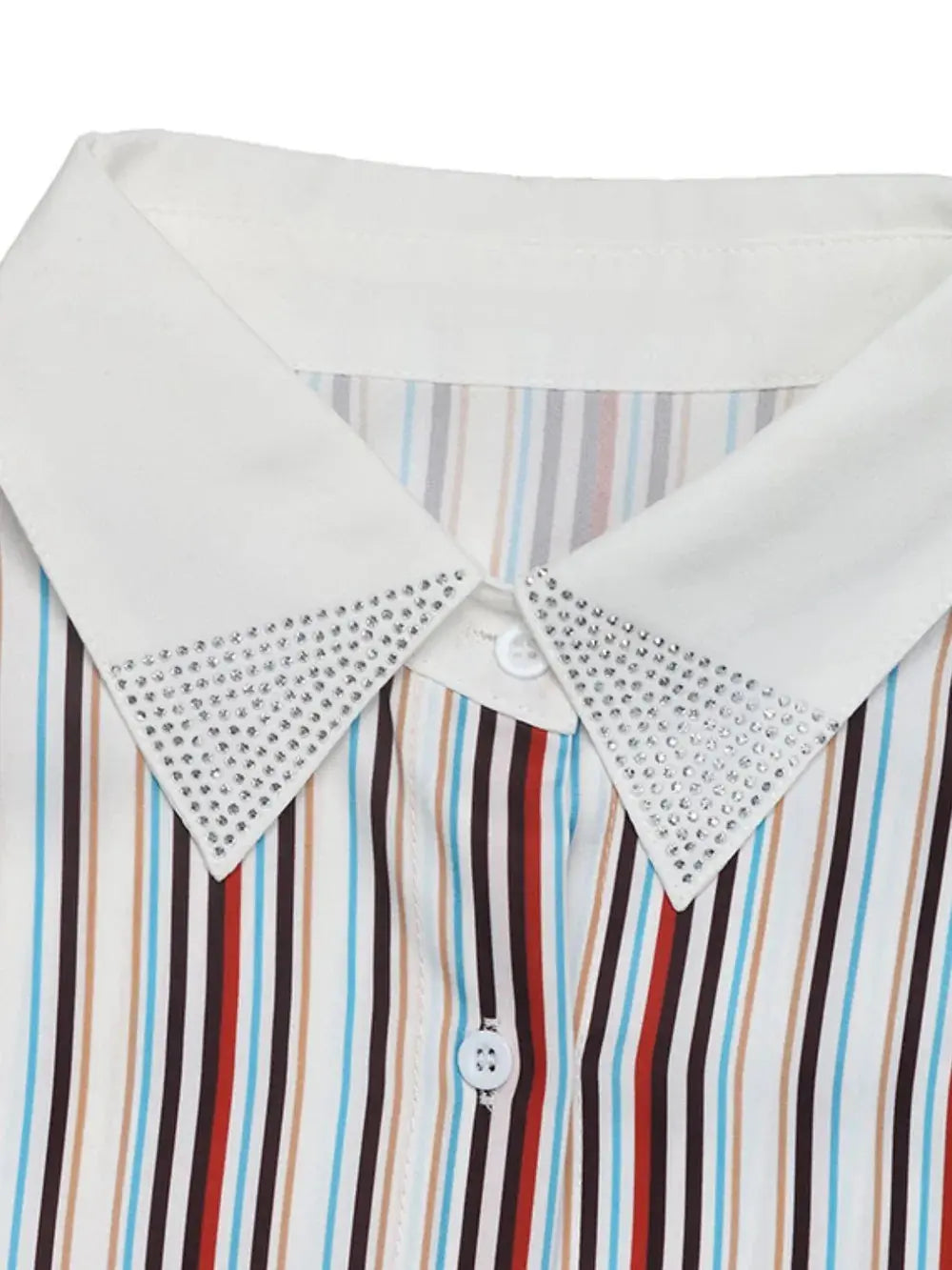 Perfee Contrast Striped Collared Neck Long Sleeve Shirt  Style Ratio